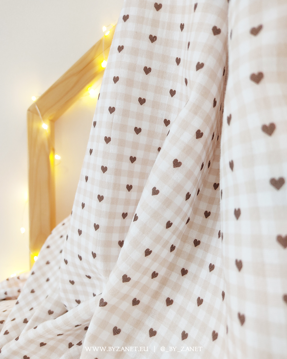 vichy hearts beige and chocolate