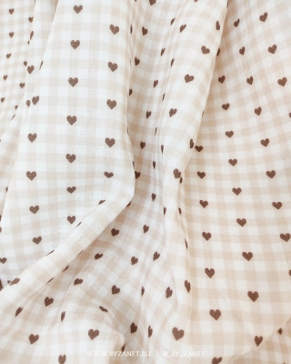 vichy hearts beige and chocolate