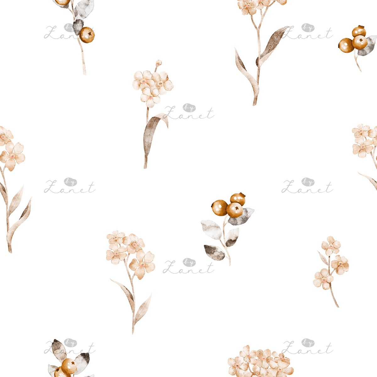 flowers and berries - white 15 cm