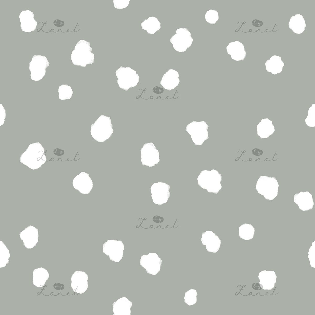 Abstract ink spots white on sage - 15 cm