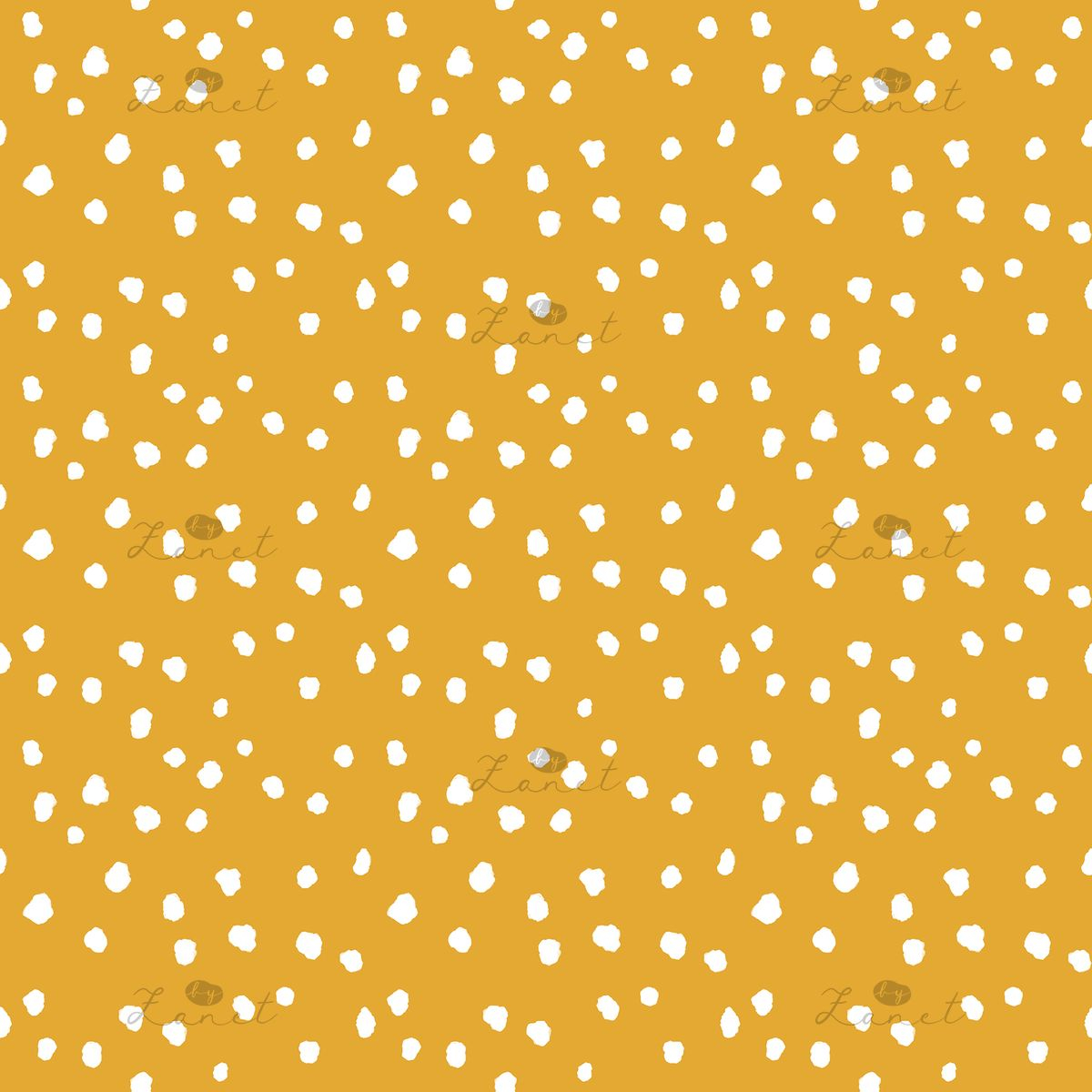 Abstract ink spots white on mustard mini - 15 cm