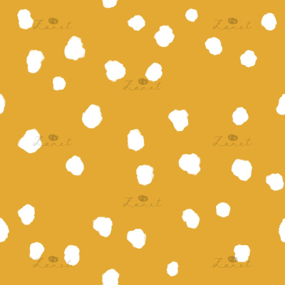 Abstract ink spots white on mustard - 15 cm