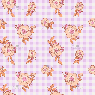 garden roses lilac gingham - 20 cm