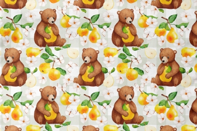 Bear and pear - sage gingham