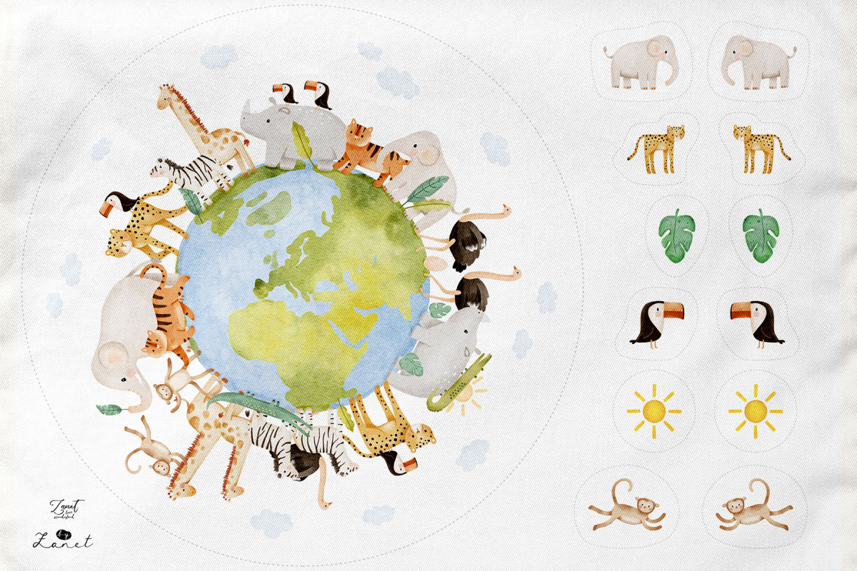 BABY PLAYMAT CUT & SEW PANEL - SAFARI white